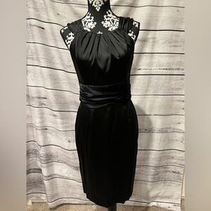 Elegant Calvin Klein Black Halter Dress LBD Bodycon size 8 Satin Look Cocktail